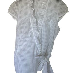 Saks Fifth Avenue White Ruffle Tye Blouse